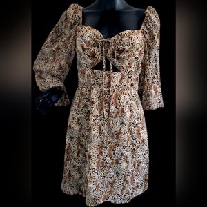 Micas A-line leopard baby doll mini dress w/ balloon sleeves (sz L) worn once